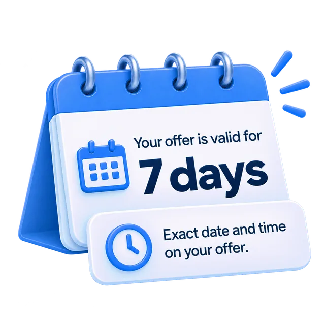 A calendar showing that a bid is valid for seven days