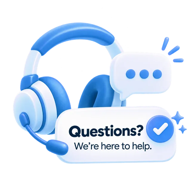 A support headset and a chat bubble, offering help with questions